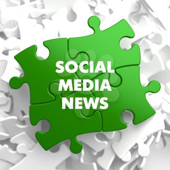 Social Media News on Green Puzzle on White Background.