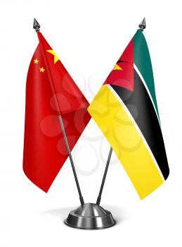 China and Mozambique - Miniature Flags Isolated on White Background.