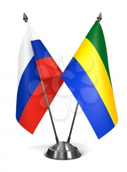 Russia and Gabon - Miniature Flags Isolated on White Background.