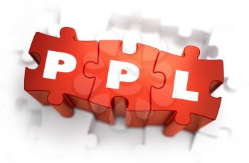 PPL - Pay Per Lead - White Word on Red Puzzles on White Background. 3D Render. 