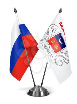 Russia and Mayotte - Miniature Flags Isolated on White Background.