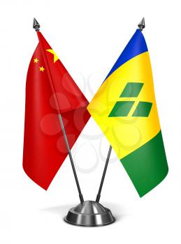 China, Saint Vincent and Grenadines - Miniature Flags Isolated on White Background.