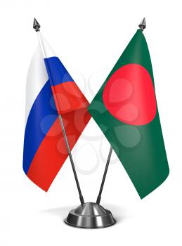 Russia and Bangladesh - Miniature Flags Isolated on White Background.