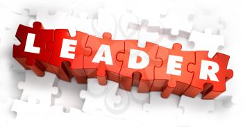 Leader - Text on Red Puzzles with White Background. 3D Render. 