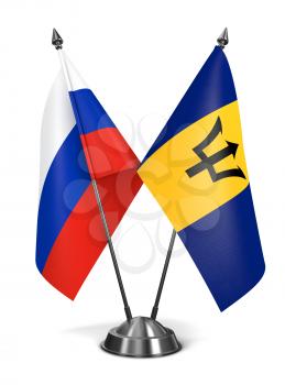 Russia and Barbados - Miniature Flags Isolated on White Background.