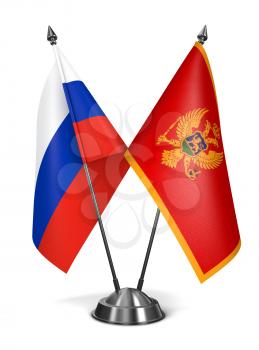 Russia and Montenegro - Miniature Flags Isolated on White Background.