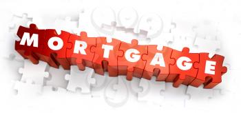 Mortgage - White Word on Red Puzzles on White Background. 3D Render. 