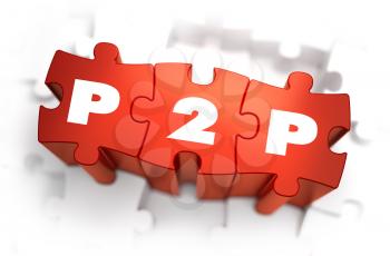 P2P - Per 2 Peering - White Word on Red Puzzles on White Background. 3D Render. 