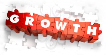 Growth - Text on Red Puzzles with White Background. 3D Render. 