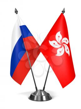 Russia and Hong Kong - Miniature Flags Isolated on White Background.