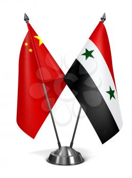 China and Syria - Miniature Flags Isolated on White Background.