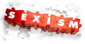 Sexism - Text on Red Puzzles with White Background. 3D Render. 