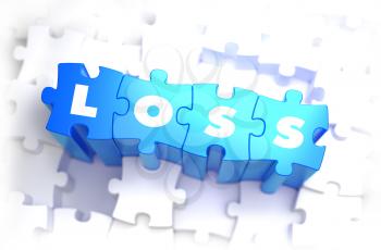 Loss - Text on Blue Puzzles on White Background. 3D Render. 