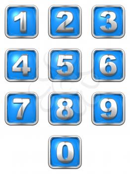 Silver Numbers in Frame on Blue Background.