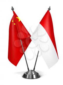 China and Monaco - Miniature Flags Isolated on White Background.