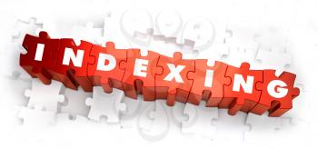 Indexing - Text on Red Puzzles with White Background. 3D Render. 