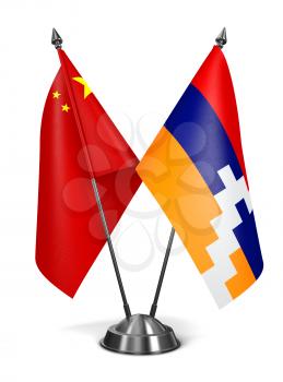 China and Nagorno-Karabakh - Miniature Flags Isolated on White Background.