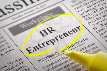 HR  Entrepreneur Vacancy in Newspaper. Job Search Concept.