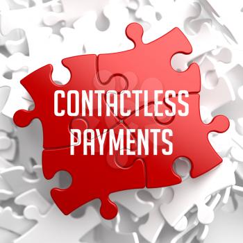 Contactless Payments on Red Puzzle on White Background.