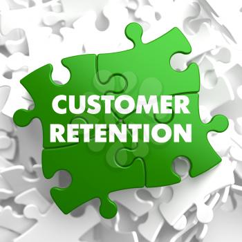 Customer Retention on Green Puzzle on White Background.