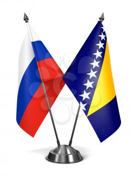 Russia, Bosnia and Herzegovina - Miniature Flags Isolated on White Background.