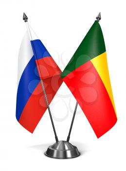 Russia and Benin - Miniature Flags Isolated on White Background.
