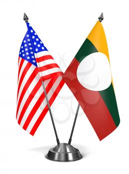 USA and Shan State - Miniature Flags Isolated on White Background.