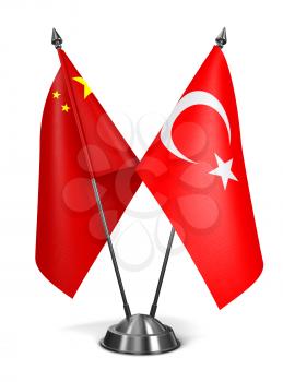 China and Turkey - Miniature Flags Isolated on White Background.
