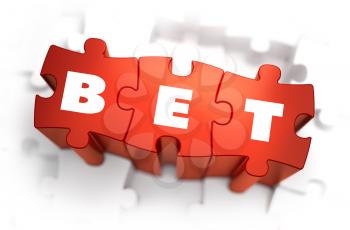 Bet - White Word on Red Puzzles on White Background. 3D Illustration.