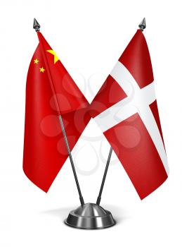China and Sovereign Military Order Malta - Miniature Flags Isolated on White Background.