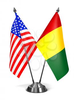USA and Guinea - Miniature Flags Isolated on White Background.