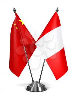 China and Peru - Miniature Flags Isolated on White Background.