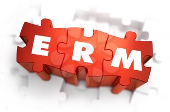 ERM - Enterprise Risk Management - Text on Red Puzzles with White Background. 3D Render. 