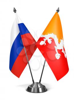 Russia and Bhutan - Miniature Flags Isolated on White Background.