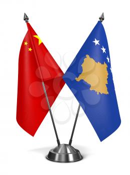 China and Kosovo - Miniature Flags Isolated on White Background.