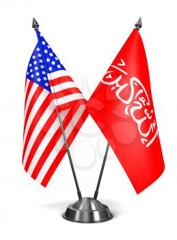 USA and Waziristan - Miniature Flags Isolated on White Background.