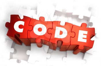Code - White Word on Red Puzzles on White Background. 3D Illustration.