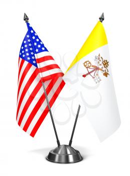 USA and Vatican City - Miniature Flags Isolated on White Background.