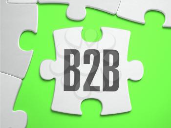 B2B - Business to Business - Jigsaw Puzzle with Missing Pieces. Bright Green Background. Close-up. 3d Illustration.
