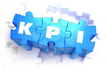 KPI - Text on Blue Puzzles White Word on White Background. 3D Render. 3D Render. 