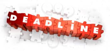 Deadline - Text on Red Puzzles on White Background. 3D Render.