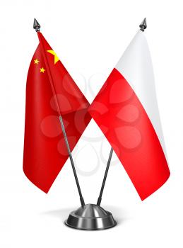 China and Poland - Miniature Flags Isolated on White Background.