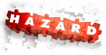 Hazard - White Word on Red Puzzles. 3D Render.