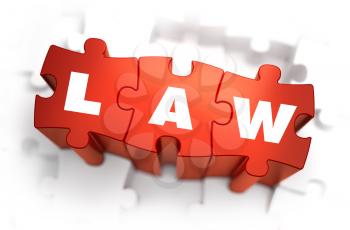 Law - Text on Red Puzzles with White Background and Selective Focus.