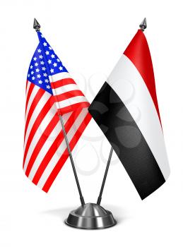 USA and Yemen - Miniature Flags Isolated on White Background.