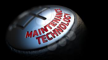 Maintenance Technologies - Red Text on Car's Shift Knob on Black Background. Close Up View. Selective Focus.