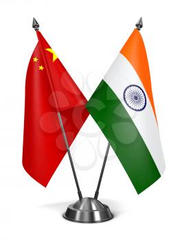 India and China - Miniature Flags Isolated on White Background.
