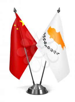 China and Cyprus - Miniature Flags Isolated on White Background.
