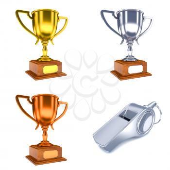 Competition Concepts - Set of 3D Trophy Cups and Whistle.