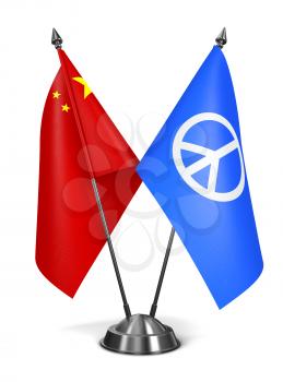 China and Peace Sign - Miniature Flags Isolated on White Background.